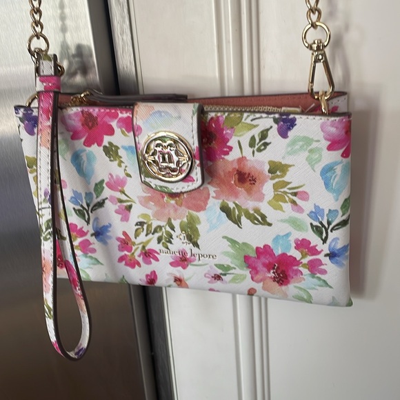 Nanette Jepore crossbody/wristlet, white with floral print - Picture 2 of 5